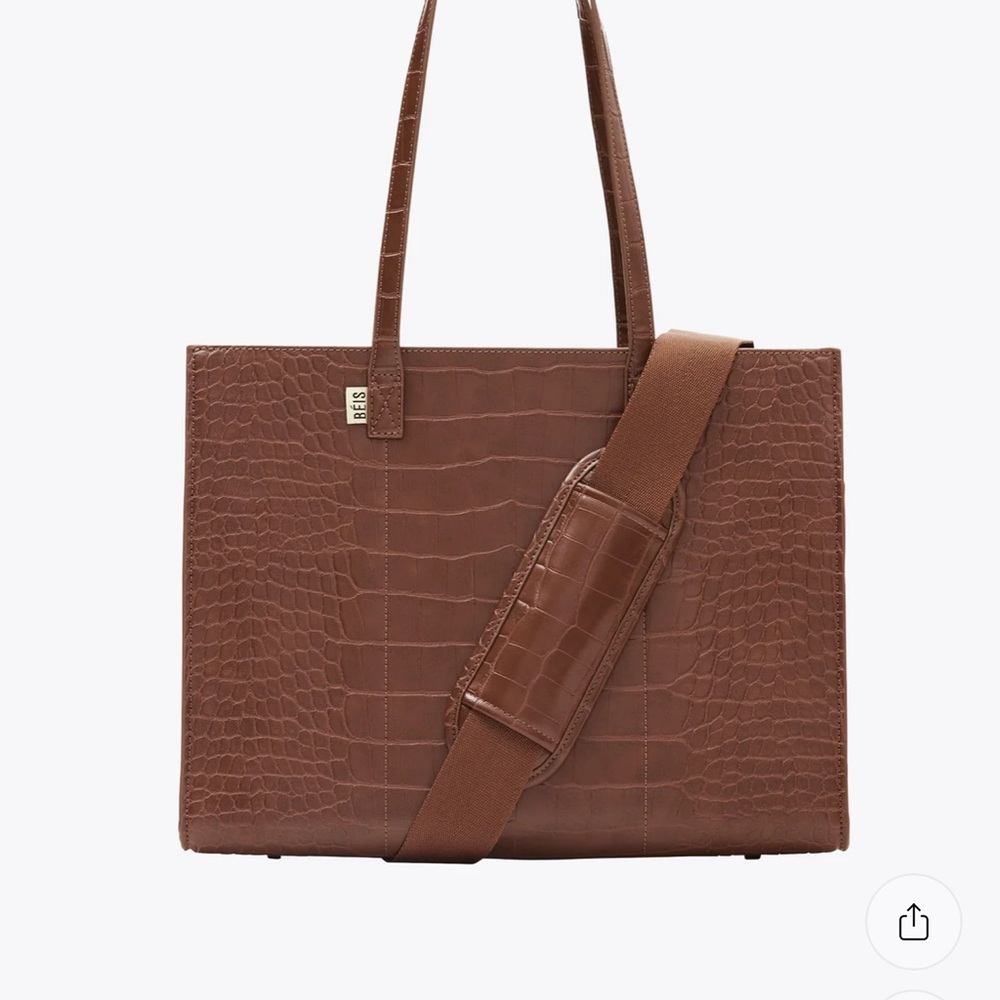 BEIS Brown Croc-Embossed Tote Bag